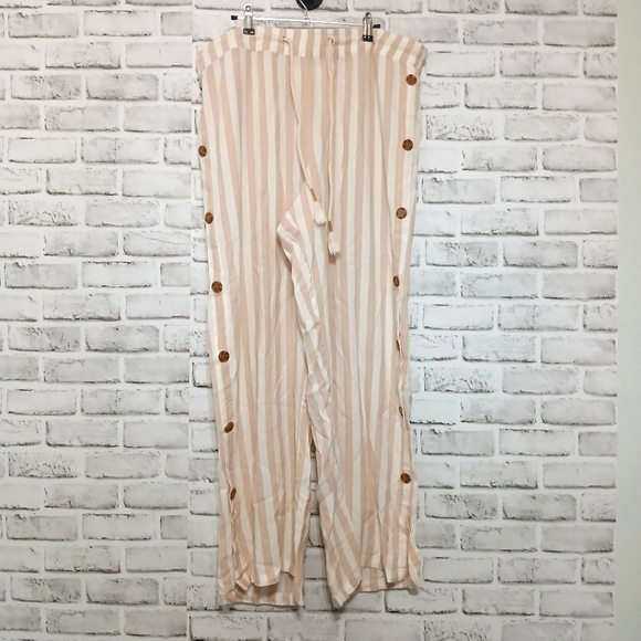 French Laundry Striped Button Side Linen Beach Pants Size 1x - Picture 1 of 3